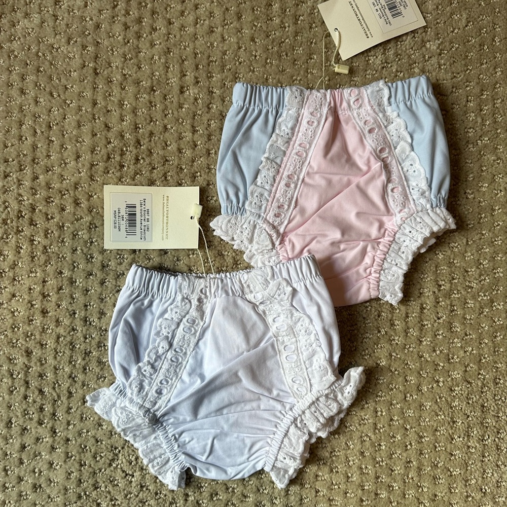 The Beaufort Bonnet Company Pink & Light Blue Ruffled Bloomers Set
